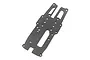 A flat, carbon fibre upper deck chassis plate for an RC car, featuring a woven pattern and multiple pre-drilled mounting holes.