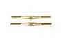 Two gold-colored metal turnbuckles with threaded ends, shown against a plain white background.