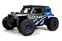 Maverick Doha 1/20 scale RC desert truck in blue and grey with off-road tires and a roll cage, viewed from a front three-quarter angle.