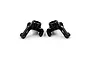 A pair of black anodized aluminium RC steering hubs marked with L and R, isolated on a white background.