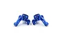 A pair of dark blue anodized aluminium RC steering hubs marked with L and R for left and right sides.