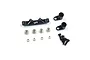 A Yeah Racing black aluminium steering bell crank and drag link assembly kit with bearings, screws, and spacers on a white background.