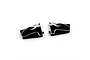 Two black aluminium servo mounts with silver decorative accents on a white background.