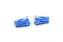 Two dark blue anodized aluminium servo mounts with silver machined edges and a decorative swoosh pattern on a white background.