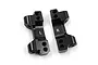 Two black aluminium RC suspension arm mounts marked with L and R, shown against a white background.
