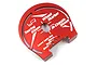 A red anodized aluminium Yeah Racing wheel well marker tool for 1/10 scale RC cars, featuring laser-etched markings for Touring and M-Chassis heights.