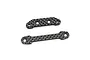 Two flat carbon fiber RC chassis brace plates with pre-drilled mounting holes on a white background.