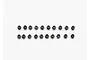 A set of twenty small black metal ball ends for RC vehicle suspension, arranged in two neat rows against a plain white background.