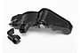 A black plastic Traxxas spur gear cover and a small separate mounting component on a white background.
