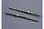 Two silver-colored metal turnbuckles with threaded ends and a central adjustment collar, isolated on a grey background.