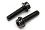 Two black metal flanged cap head screws with hex sockets, shown against a plain white background.