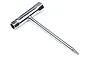 A chrome-plated T-handle wrench featuring a 12mm socket on one end and a star-shaped driver tip on the other.