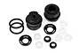 HPI Racing Big Bore shock bottom cap set including plastic caps, O-rings, spacers, and washers on a white background.