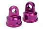 Two purple anodized aluminium shock caps for HPI RC cars, shown against a white background.