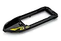 A black UDI RC boat cabin cover with yellow accents and the number 23 printed on the side, isolated on a white background.