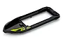 A black UDI RC boat cabin cover with green accents and the number 23 printed on the side, isolated on a white background.