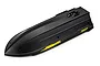 A black UDI RC boat bottom hull spare part with yellow accent graphics and UDIRC branding on a white background.