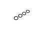 Four small black rubber O-rings arranged in a diagonal line against a plain white background.