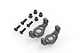 HPI Racing gunmetal aluminium C-hub carriers with included screws and bushings on a white background.