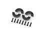 HPI Racing brass steering block weights and mounting screws on a white background.