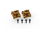 Two orange anodized aluminium rear hubs and four black metal screws for HPI RC cars.