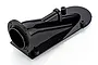 A black plastic jet drive nozzle component for an RC boat, shown from a high angle against a white background.