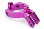 A purple anodized aluminium right steering hub carrier for an RC car, featuring a stamped R marking.