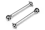 Two silver metal RC drive shafts with ball joints at each end, shown against a plain white background.