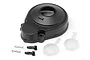 HPI Racing Baja 5B/5SC/5T slipper clutch spur gear cover with mounting hardware and two translucent plastic caps.
