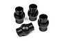 Four black metal ball studs for RC car suspension, shown from a top-down perspective on a white background.