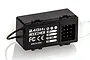 A black UDI 2.4GHz RC receiver unit with a label showing port connections for LED, CH1, VCC/CH2, and CH3 against a white background.