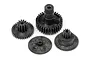 A set of four black plastic replacement gears for an HPI SF-20 servo, arranged on a white background.