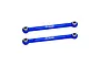 Two blue anodized aluminium RC steering linkages with GPM Racing branding, featuring metal pivot ball ends.