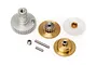 A set of replacement servo gears for HPI SF-50WP, including metal and plastic gears, pins, and a grub screw on a white background.
