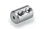 A silver-coloured cylindrical metal motor shaft fastener with two threaded holes on the side and one central hole on the end.