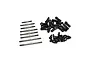 A set of Yeah Racing 64 titanium turnbuckles, black plastic rod ends, and metal ball studs arranged on a white background.