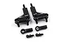 A pair of black aluminium RC suspension arms with associated ball ends and mounting hardware on a white background.