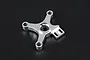 A silver Rovan aluminium adjustable tripod body part for RC vehicles, shown from a top-down angle against a black background.