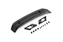 A black Rovan RC rear wing with two mounting brackets and a set of small screws and spacers on a white background.