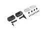 A set of Rovan RC side mirrors including black plastic housings, mounting brackets, adhesive mirror lenses, and small screws on a white background.