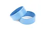 Two bright blue cylindrical foam tyre inserts for RC cars, positioned against a plain white background.