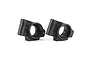 Two black plastic rear hub carriers for an RC car, shown side-by-side against a white background.