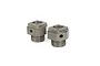 Two gunmetal-coloured Rovan aluminium wheel hexes with threaded shafts, shown against a white background.