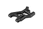A black plastic rear lower suspension arm for an RC vehicle, shown from an elevated angle against a white background.