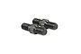 Two black steel threaded turnbuckle studs for RC cars against a white background.