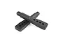 Two black plastic RC body mount posts crossed over each other on a white background.