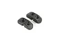 Two black plastic Rovan front stabiliser bar mounts for RC cars, shown from a top-down angle against a white background.