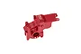 A red anodized aluminium gearbox case for RC cars by GPM Racing, featuring a machined finish and the GPM logo.