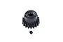 A black GPM Racing 17T pinion gear with a small grub screw placed below it against a white background.