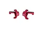 A pair of red anodized aluminium front steering hubs for RC cars, marked with L and R for left and right sides, featuring the GPM Racing logo.